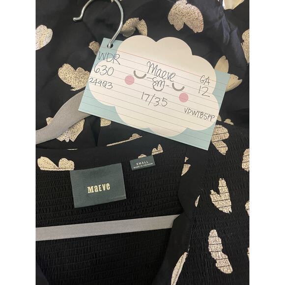 Anthropologie Maeve Banet Heart Dress Women's Small Long Sleeve Smocked Front - Picture 3 of 6